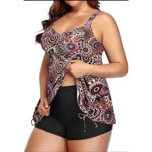 Aqua Eve Women Plus Size Tankini Swimsuit 2 Piece Bathing Suits w Shorts 14W